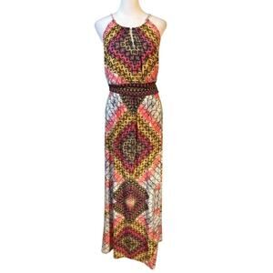 London Times Halter Neck Abstract Print Maxi Dress Size 12